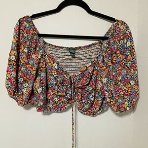 wild fable Bright Multicolor Floral Puff-Sleeve Crop Top
